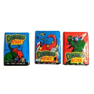 3 Packs of‎ 1988 Topps Dinosaurs Attack Cards - Sealed Wax PACKS Trading Vintage